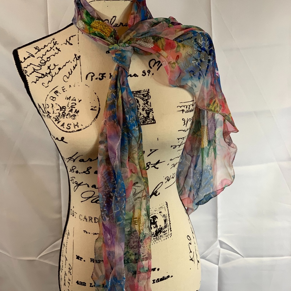 Silky Floral Scarf Double Layer - Picture 2 of 3
